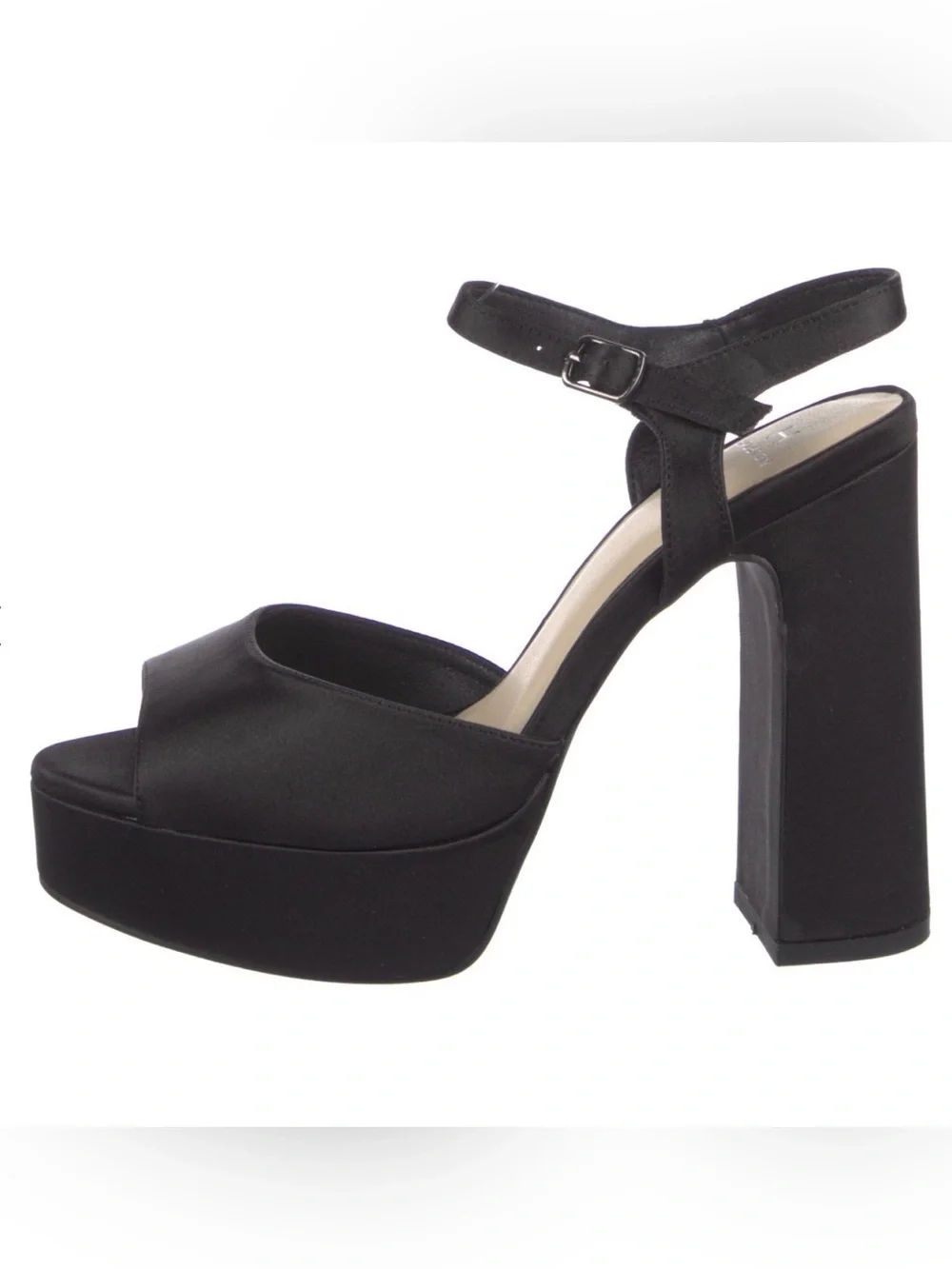 Halston black satin platform sandals